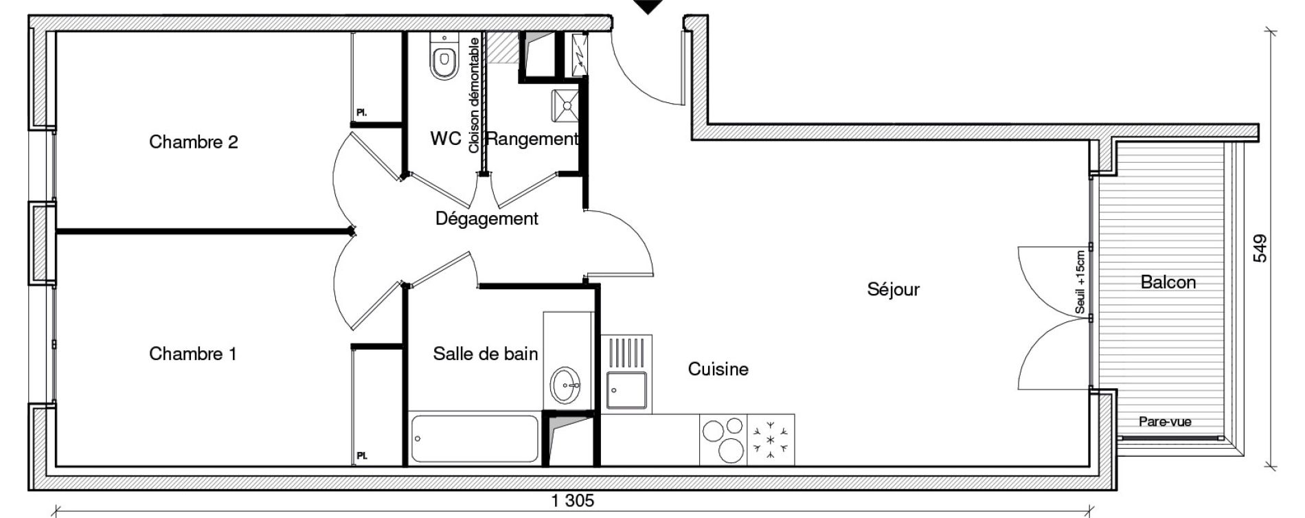 Appartement T3 de 62,54 m2 &agrave; Chennevi&egrave;res-Sur-Marne Paris - chennevi&egrave;res