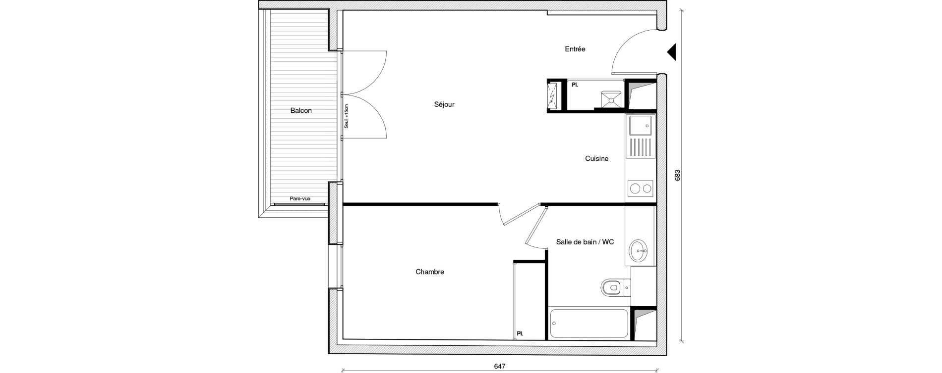 Appartement T2 de 42,12 m2 &agrave; Chennevi&egrave;res-Sur-Marne Paris - chennevi&egrave;res