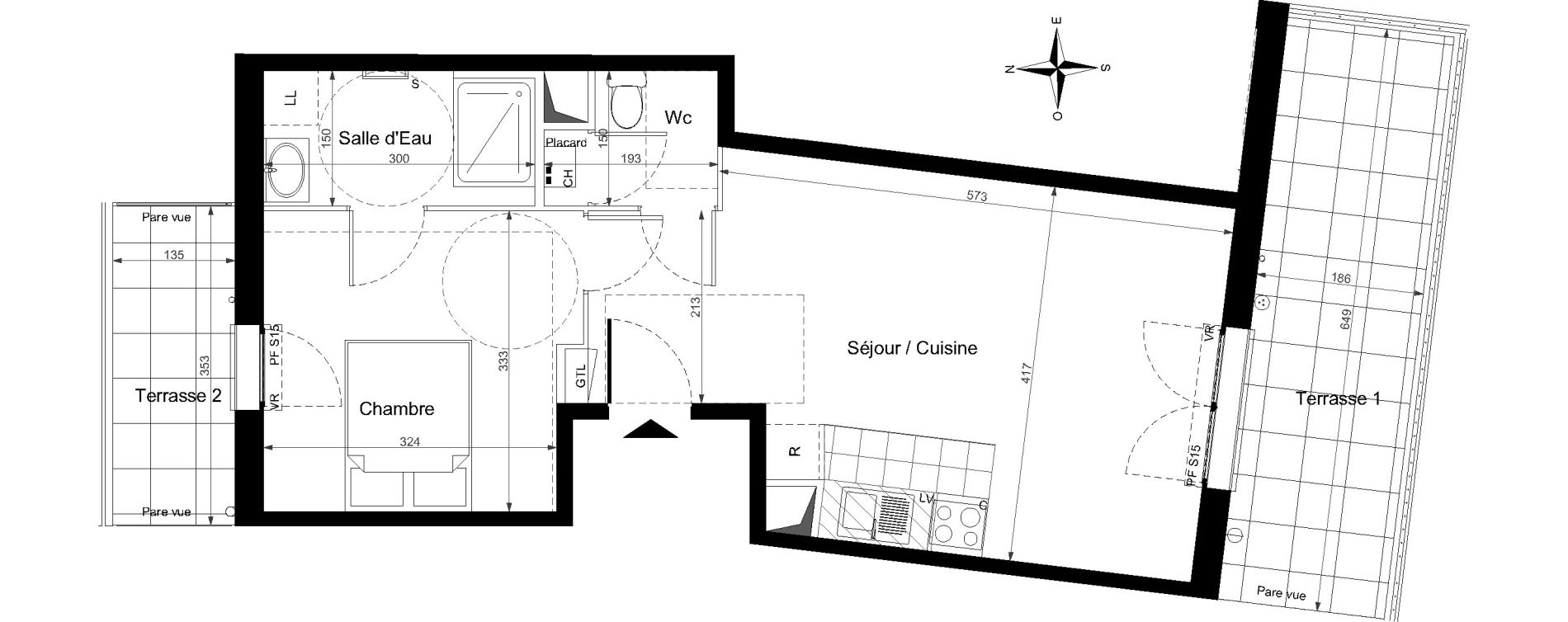 Appartement T2 de 43,14 m2 &agrave; Chennevi&egrave;res-Sur-Marne Centre