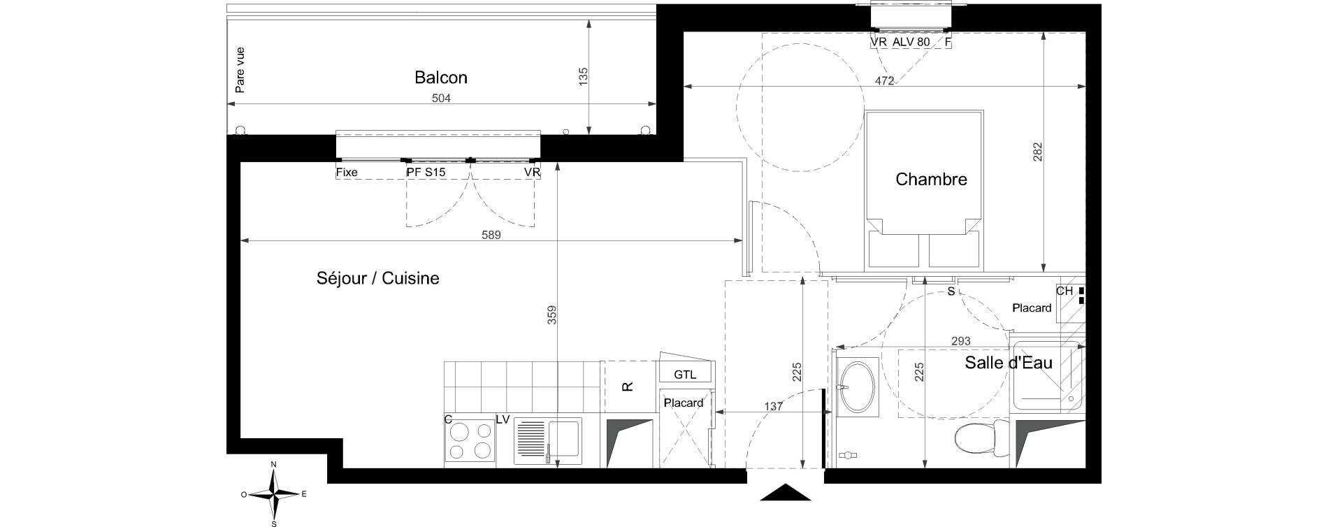 Appartement T2 de 40,68 m2 &agrave; Chennevi&egrave;res-Sur-Marne Centre