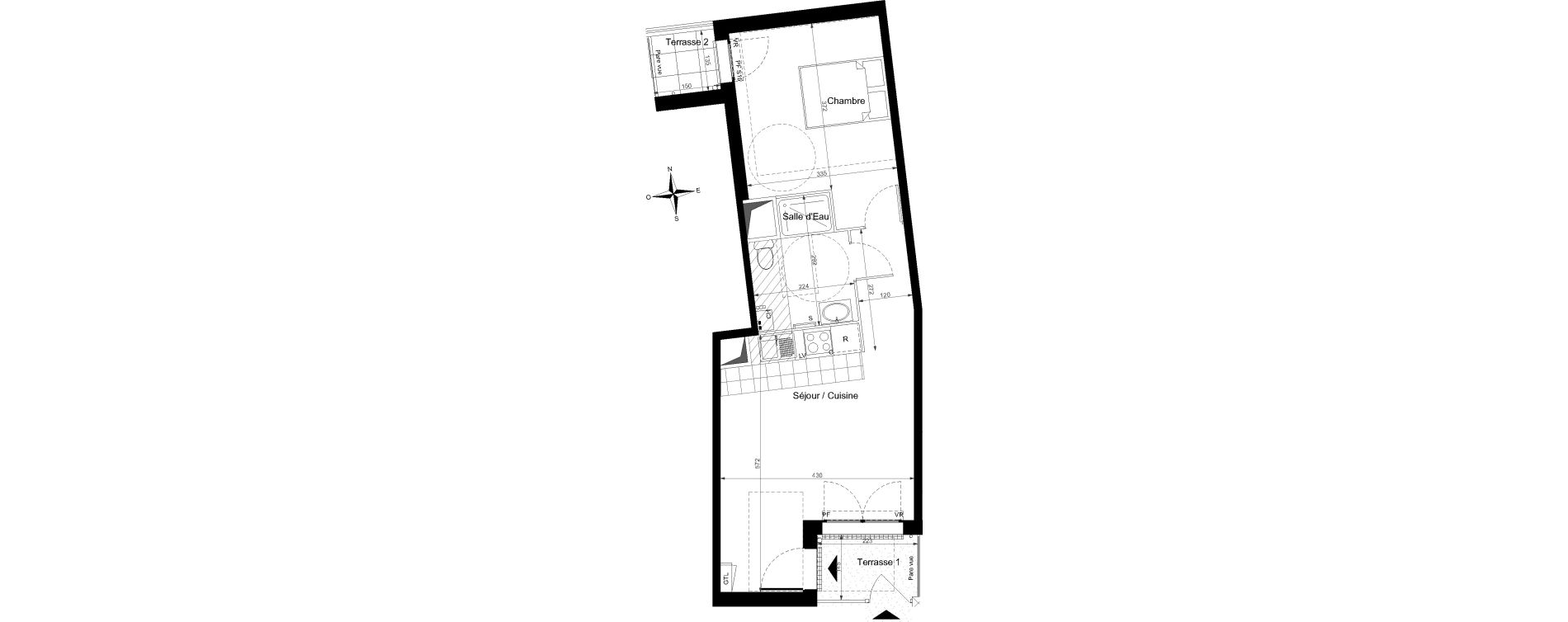 Appartement T2 de 42,58 m2 &agrave; Chennevi&egrave;res-Sur-Marne Centre