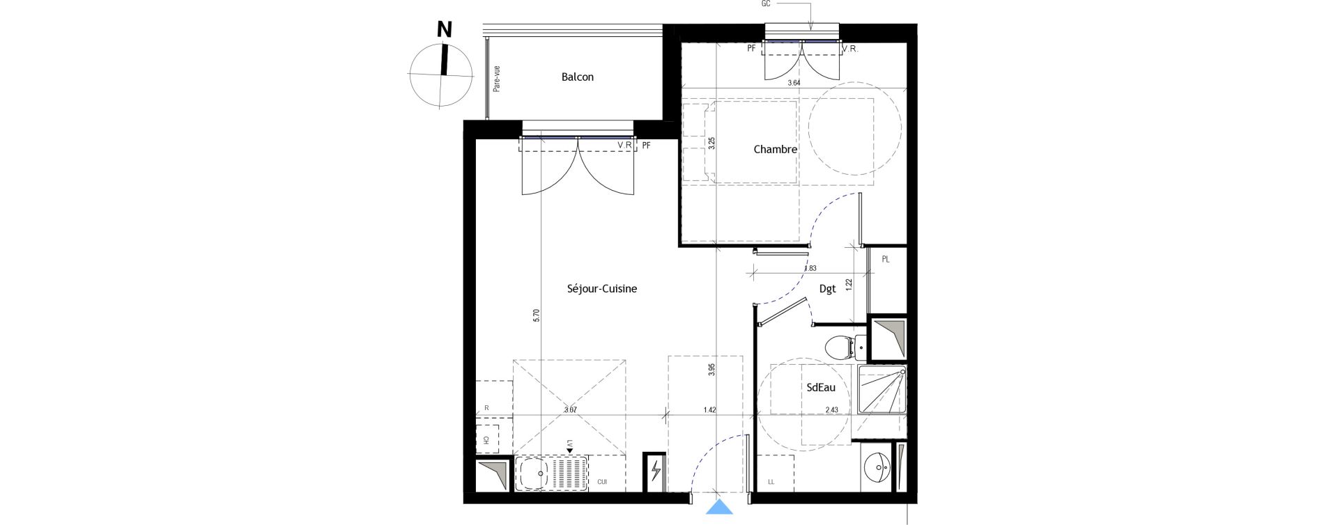 Appartement T2 de 43,39 m2 &agrave; Chennevi&egrave;res-Sur-Marne Le fort - la maillarde