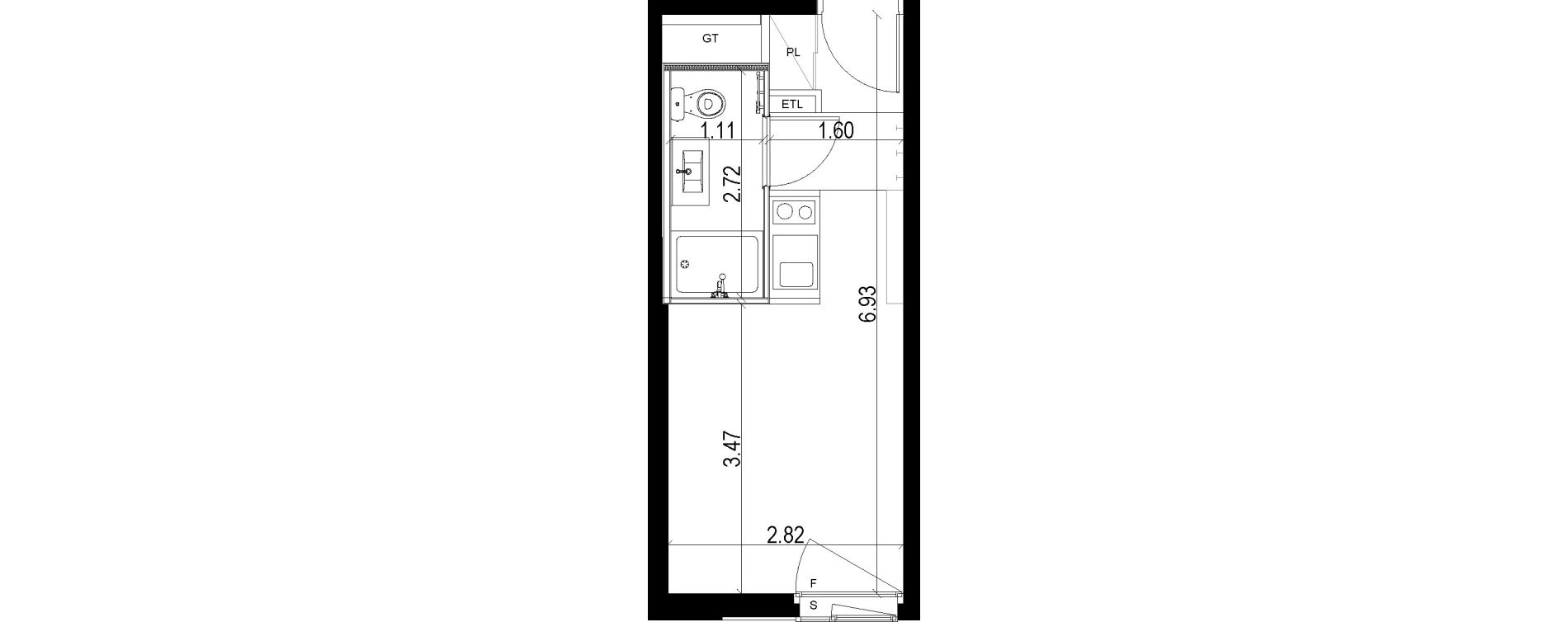 Appartement T1 de 18,14 m2 &agrave; Chevilly-Larue Triangle des meuniers