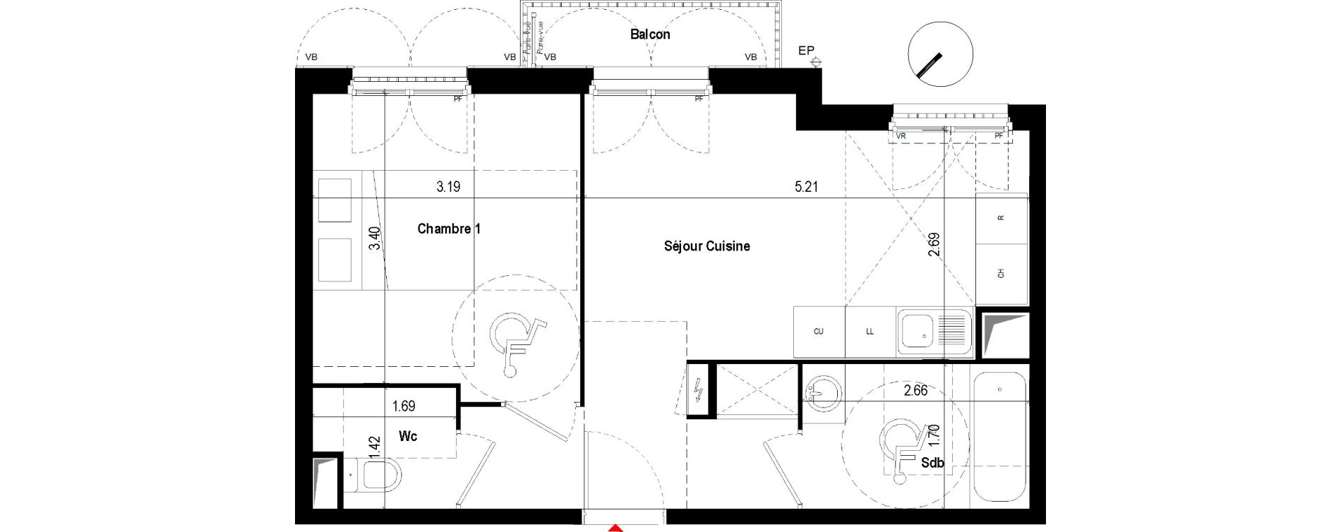 Appartement T2 de 38,31 m2 &agrave; Chevilly-Larue Centre
