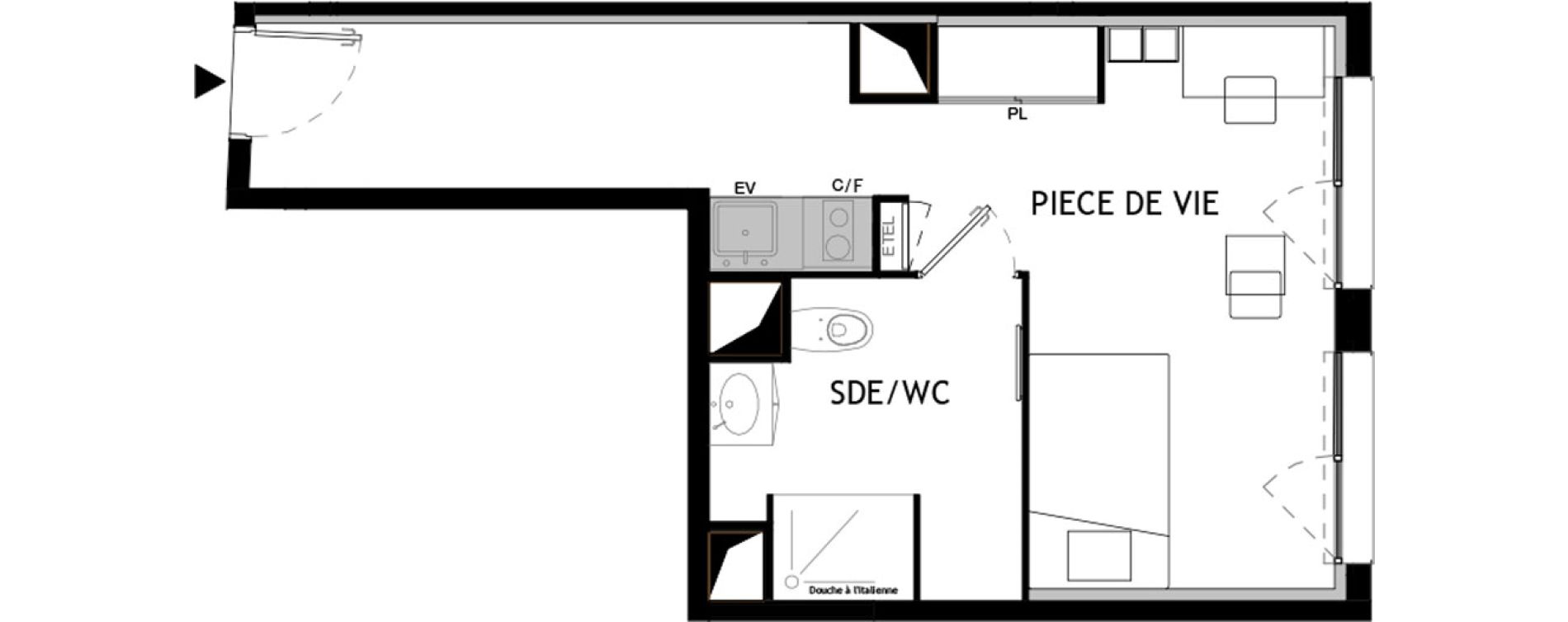 Appartement T1 meubl&eacute; de 29,60 m2 &agrave; Choisy-Le-Roi Choisy nord