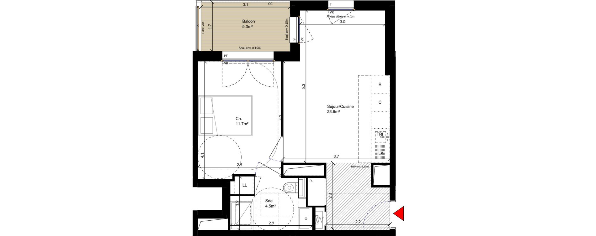 Appartement T2 de 40,00 m2 &agrave; Cr&eacute;teil Triangle de l'&eacute;chat