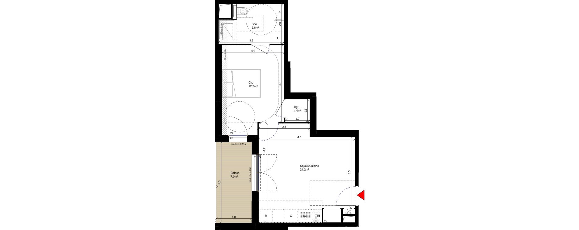 Appartement T2 de 41,10 m2 &agrave; Cr&eacute;teil Triangle de l'&eacute;chat