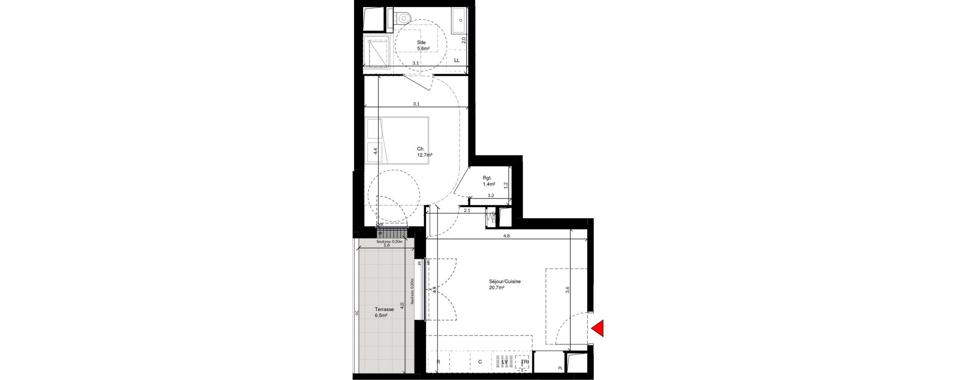 Appartement T2 de 40,40 m2 &agrave; Cr&eacute;teil Triangle de l'&eacute;chat