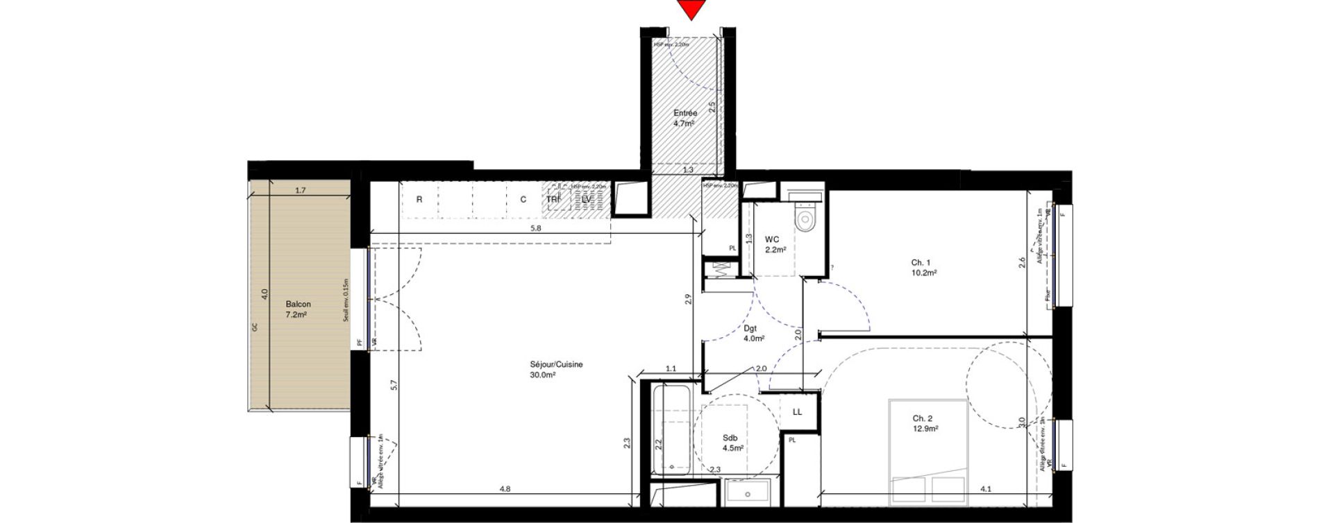 Appartement T3 de 68,50 m2 &agrave; Cr&eacute;teil Triangle de l'&eacute;chat