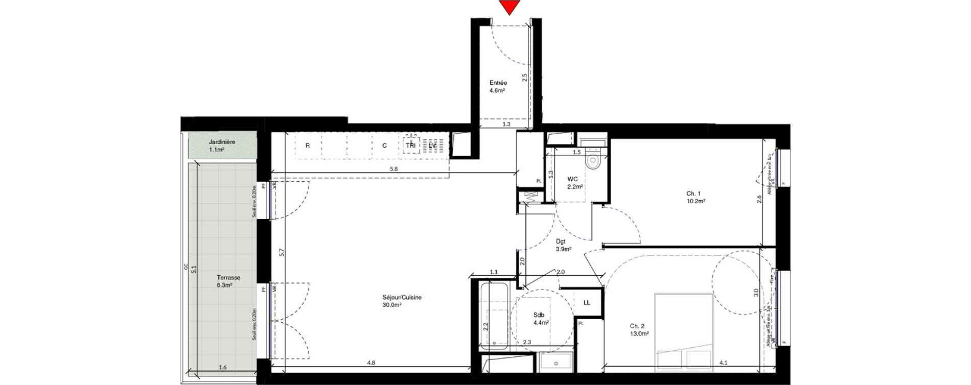 Appartement T3 de 68,30 m2 &agrave; Cr&eacute;teil Triangle de l'&eacute;chat