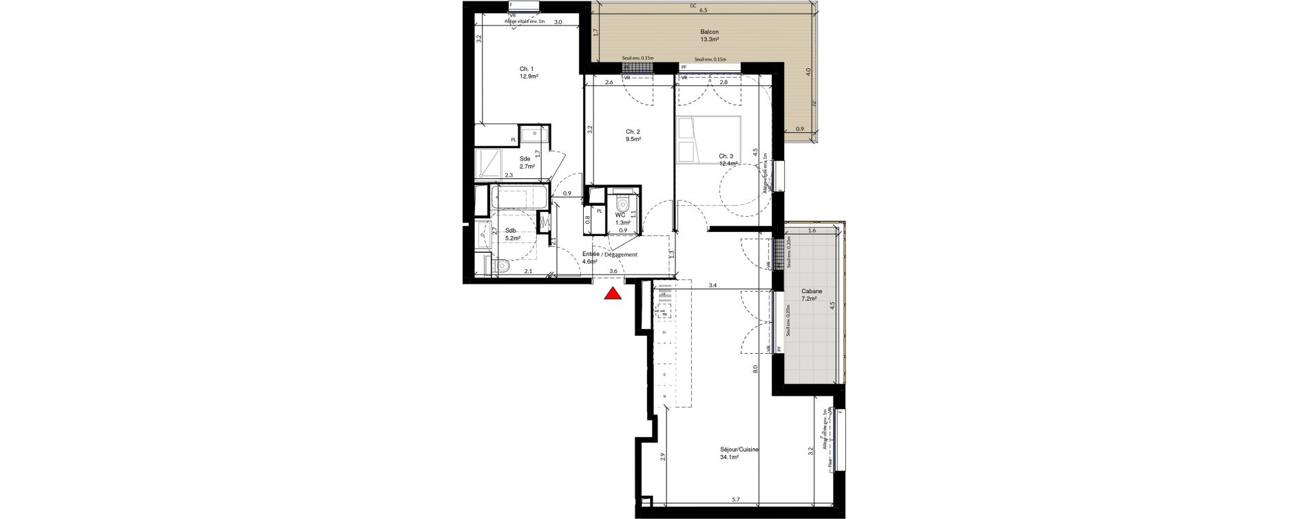 Duplex T4 de 82,70 m2 &agrave; Cr&eacute;teil Triangle de l'&eacute;chat