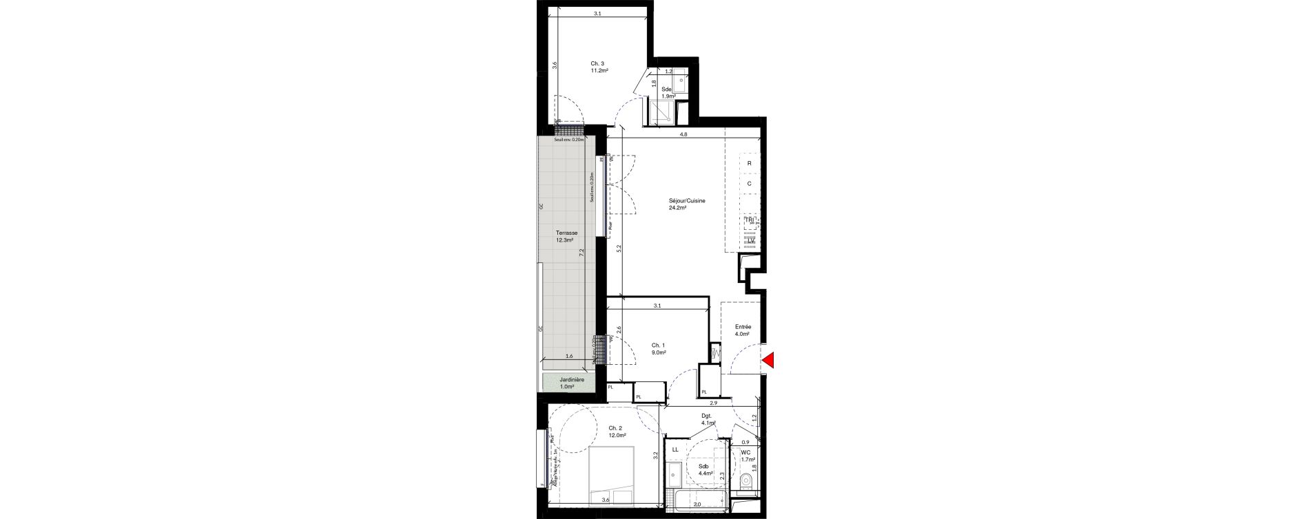 Appartement T4 de 72,50 m2 &agrave; Cr&eacute;teil Triangle de l'&eacute;chat