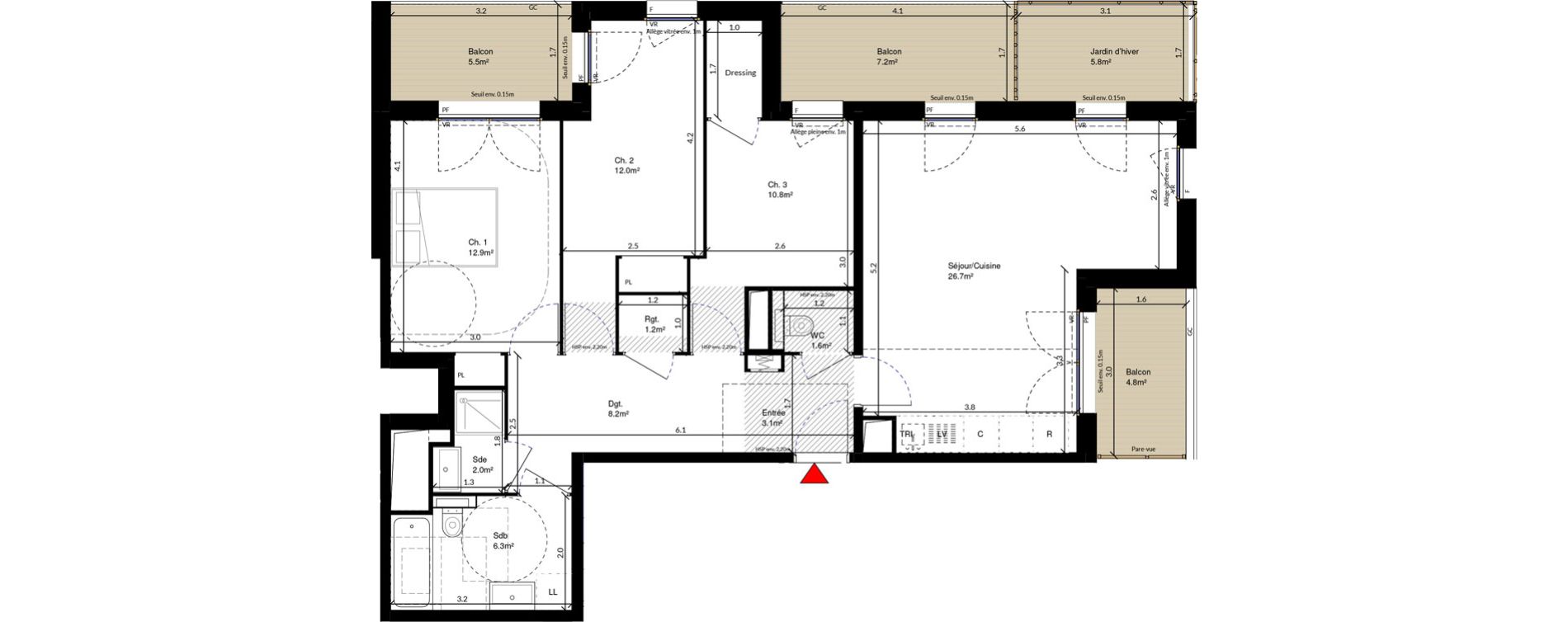 Appartement T4 de 84,80 m2 &agrave; Cr&eacute;teil Triangle de l'&eacute;chat