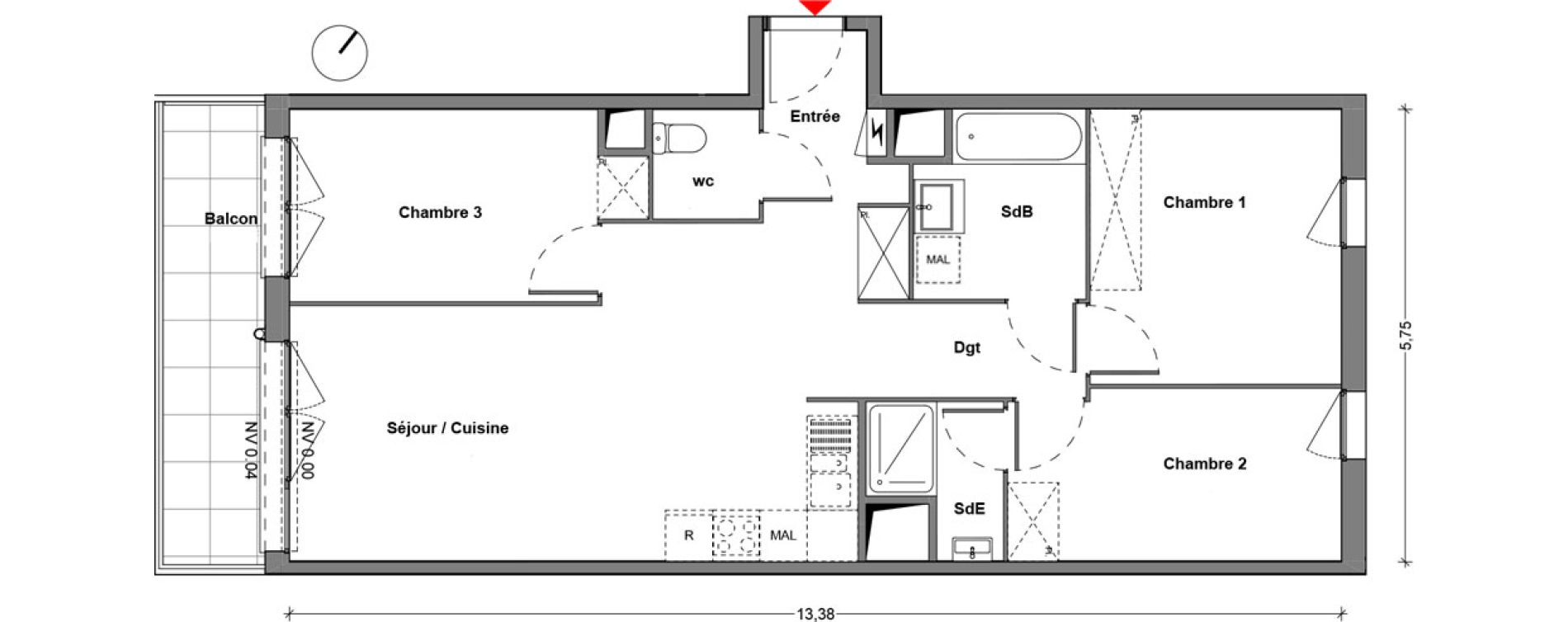 Appartement T4 de 74,81 m2 &agrave; Cr&eacute;teil Centre
