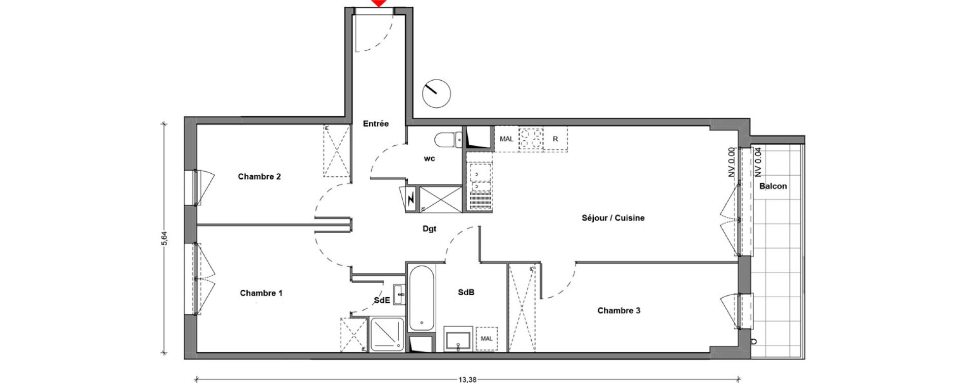Appartement T4 de 75,90 m2 &agrave; Cr&eacute;teil Centre