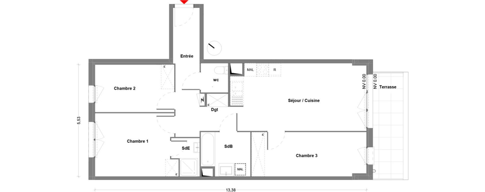 Appartement T4 de 75,48 m2 &agrave; Cr&eacute;teil Centre