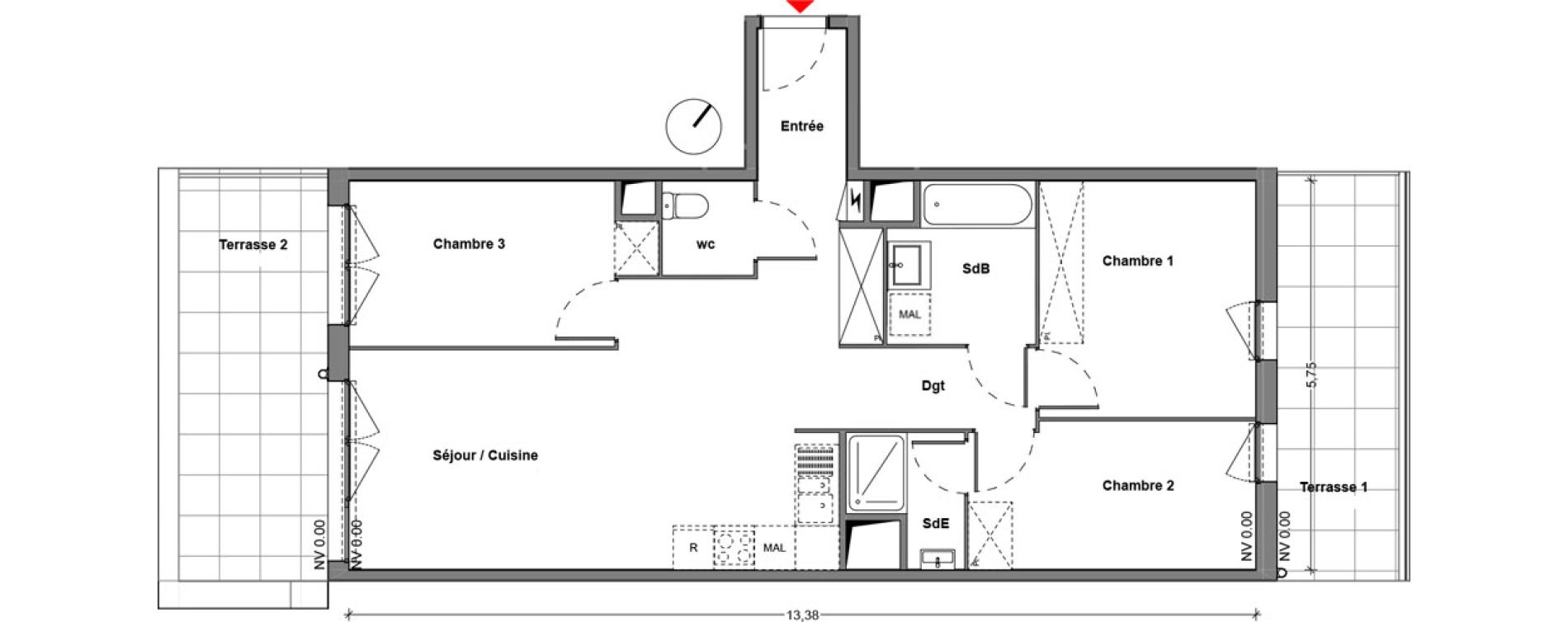 Appartement T4 de 76,45 m2 &agrave; Cr&eacute;teil Centre