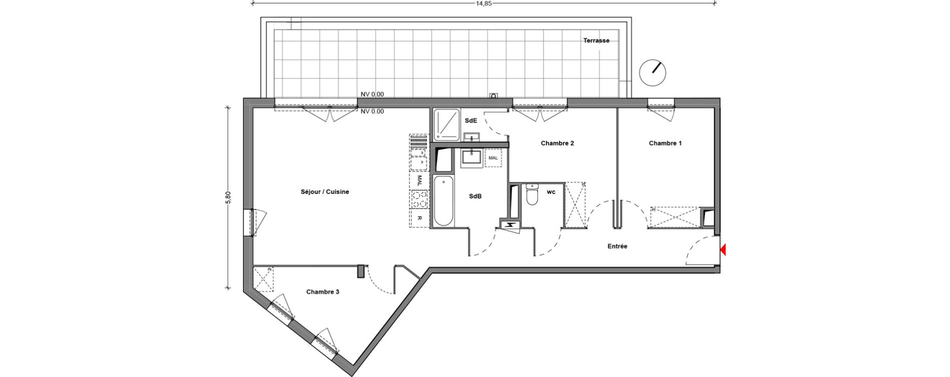 Appartement T4 de 82,74 m2 &agrave; Cr&eacute;teil Centre