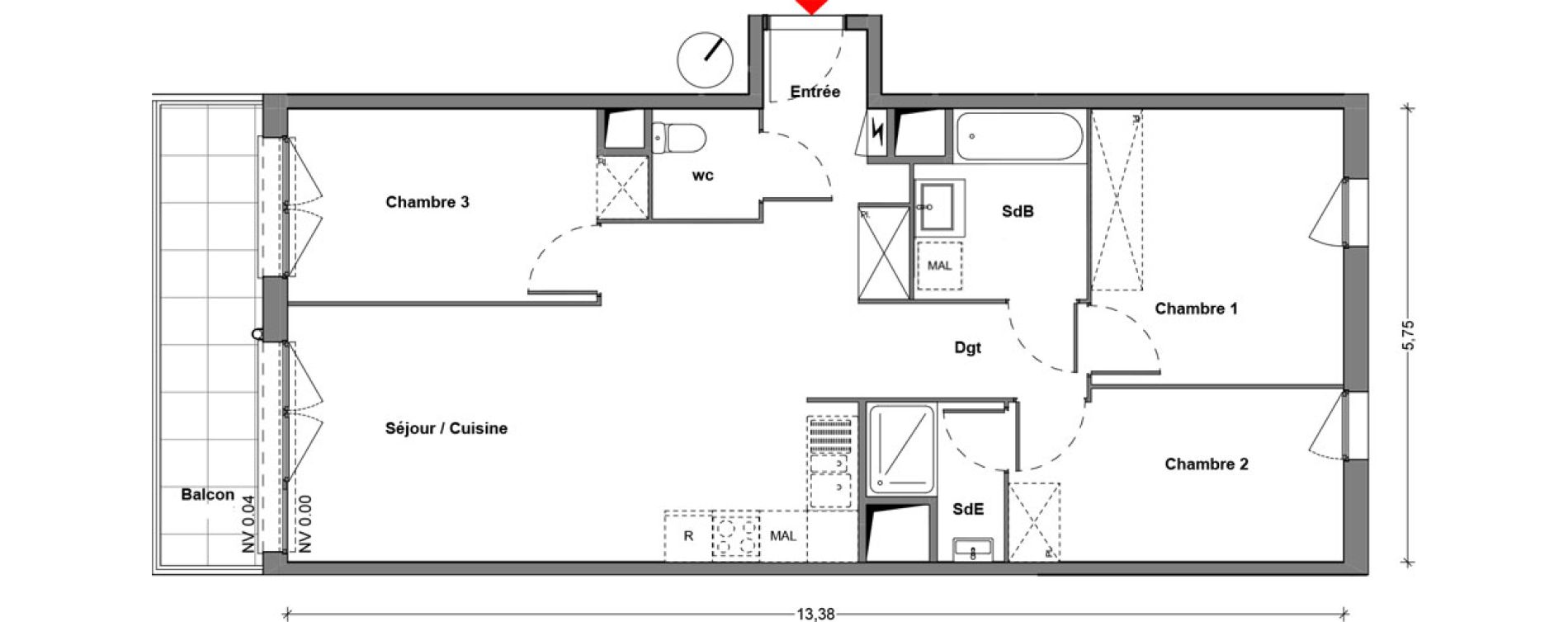 Appartement T4 de 74,78 m2 &agrave; Cr&eacute;teil Centre