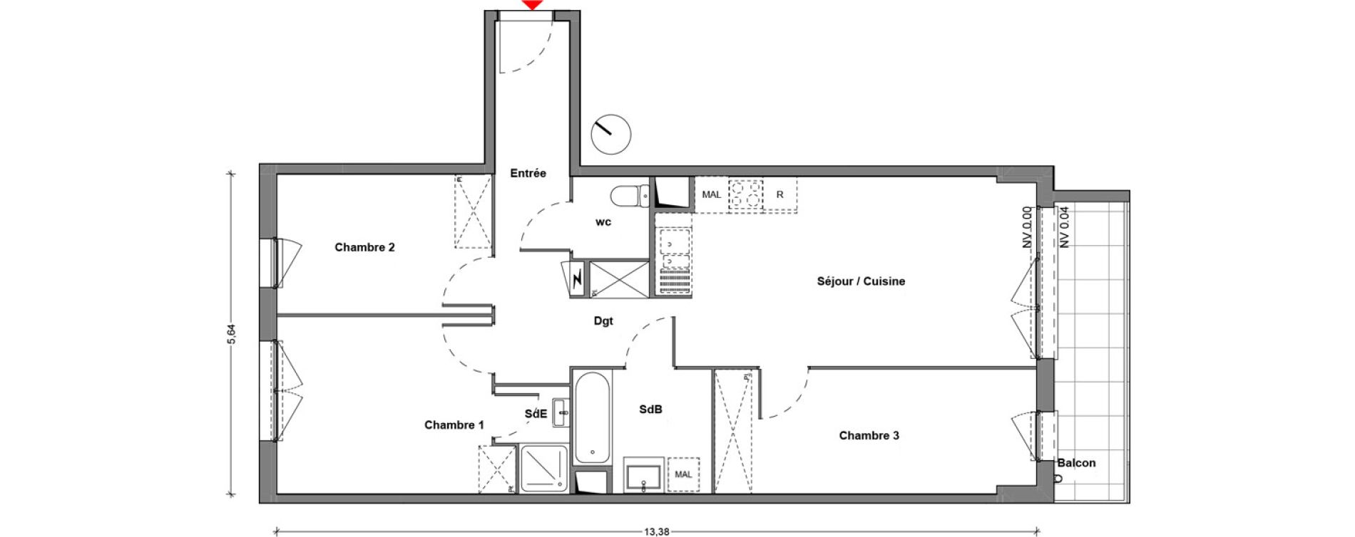 Appartement T4 de 75,90 m2 &agrave; Cr&eacute;teil Centre