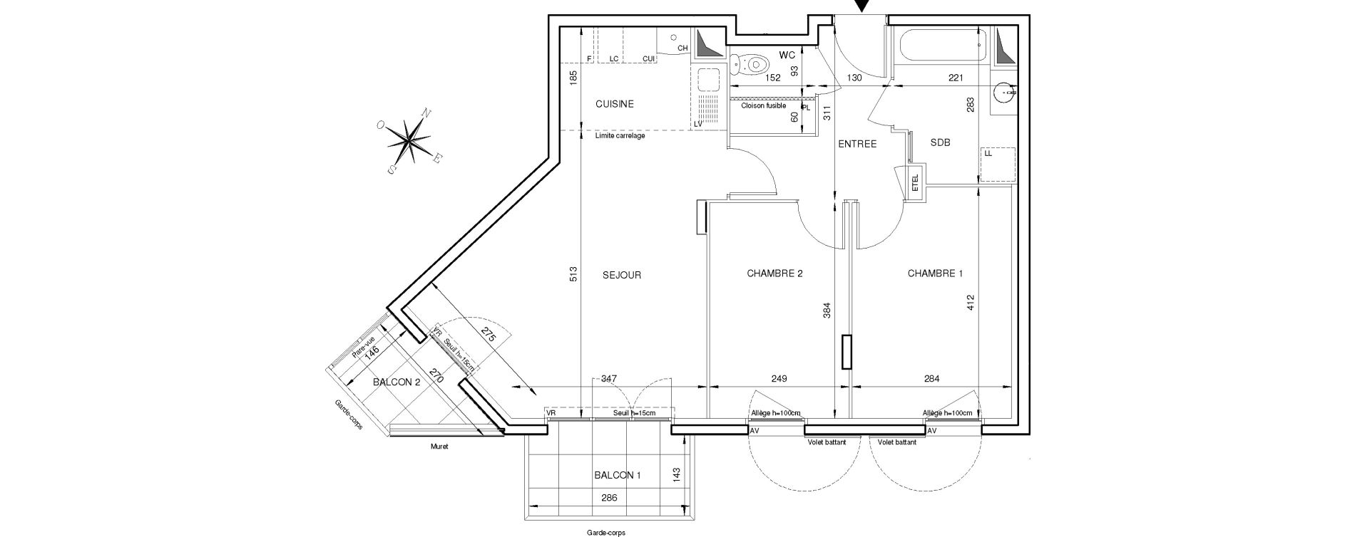 Appartement T3 de 60,76 m2 &agrave; Cr&eacute;teil Champeval