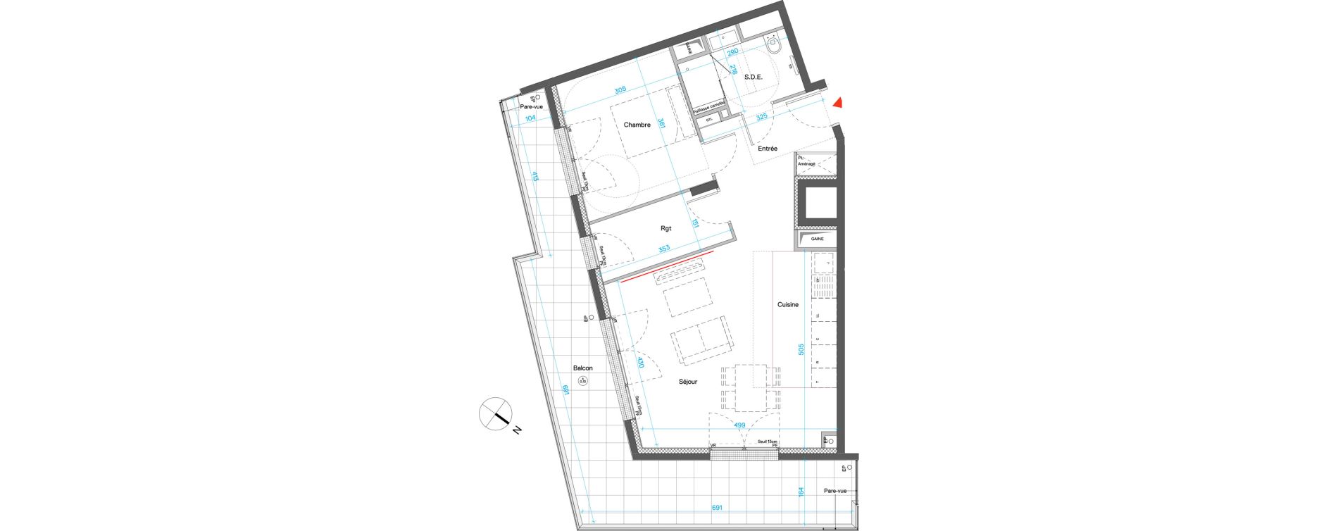 Appartement T2 de 58,29 m2 &agrave; Cr&eacute;teil Triangle de l'&eacute;chat