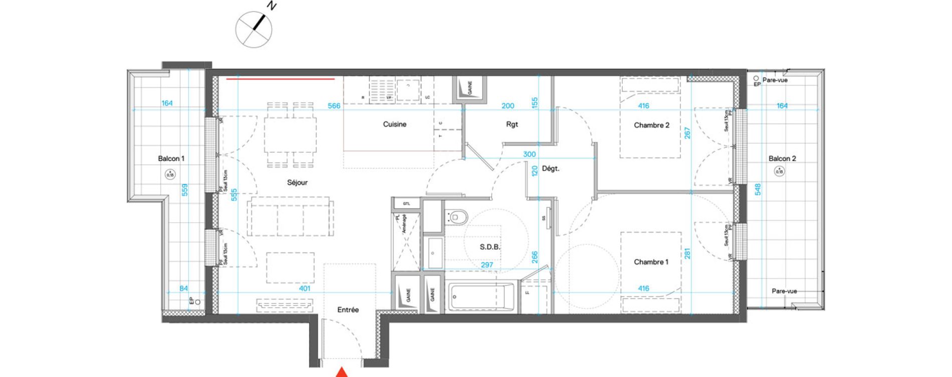 Appartement T3 de 64,09 m2 &agrave; Cr&eacute;teil Triangle de l'&eacute;chat