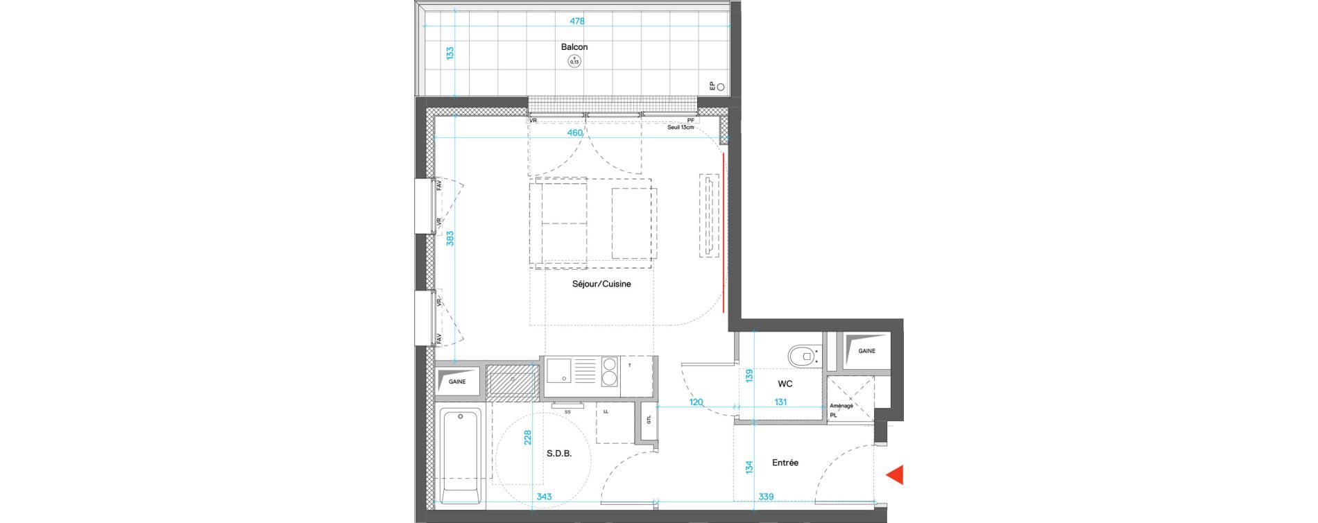 Appartement T1 de 33,17 m2 &agrave; Cr&eacute;teil Triangle de l'&eacute;chat