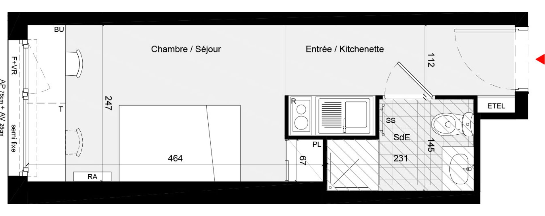 Appartement T1 meubl&eacute; de 18,11 m2 &agrave; Cr&eacute;teil L &eacute;chat