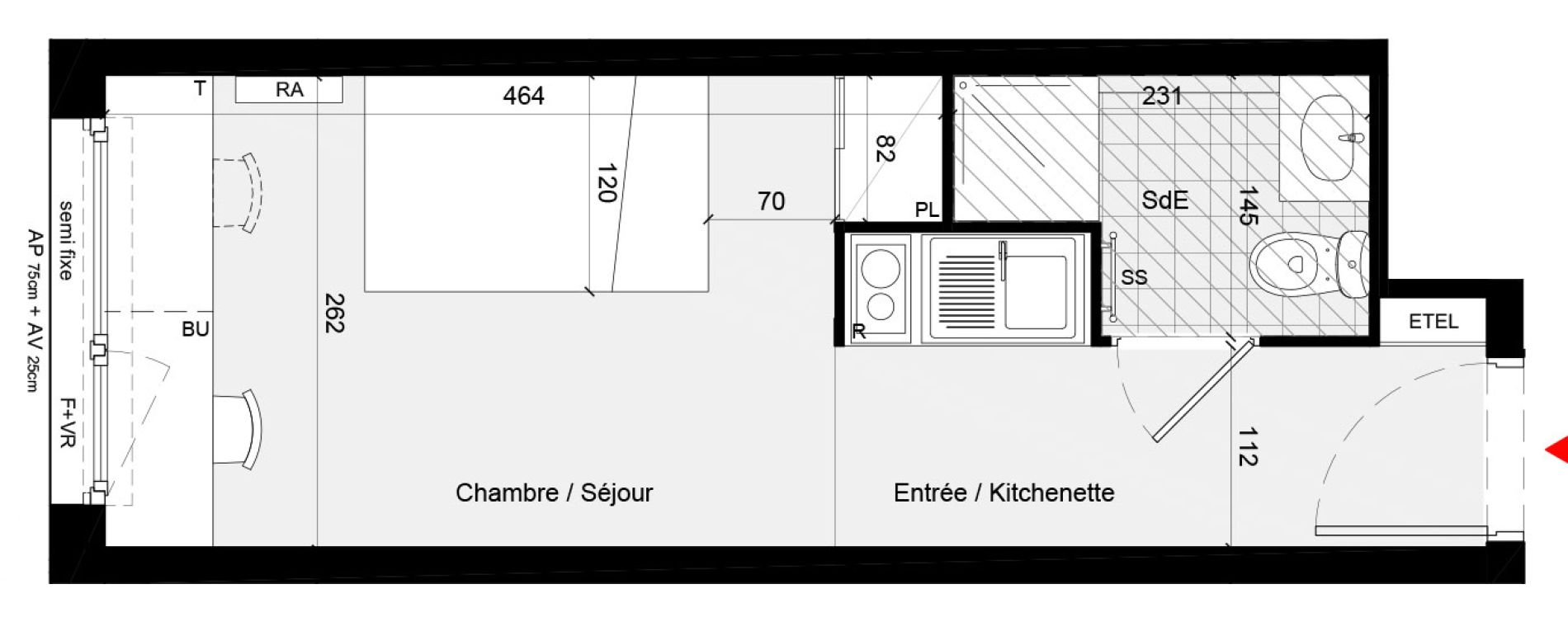 Appartement T1 meubl&eacute; de 18,80 m2 &agrave; Cr&eacute;teil L &eacute;chat