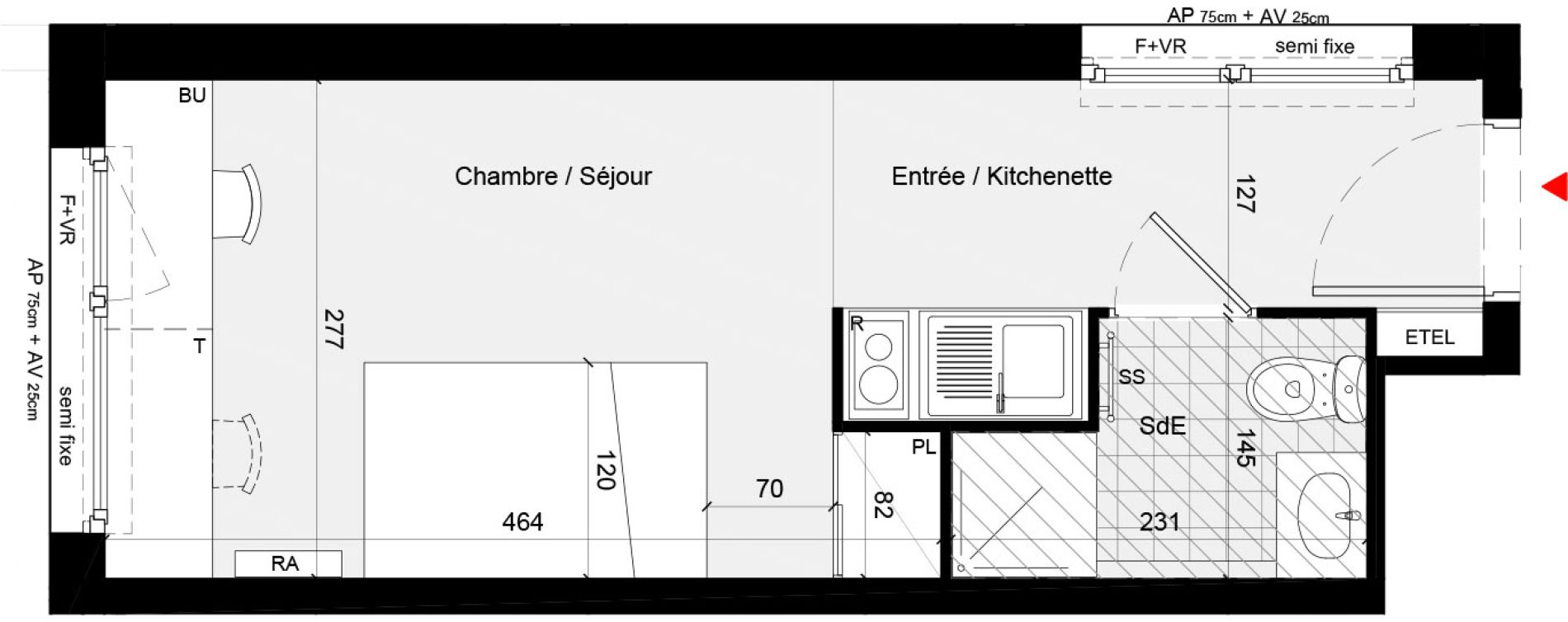 Appartement T1 meubl&eacute; de 19,96 m2 &agrave; Cr&eacute;teil L &eacute;chat