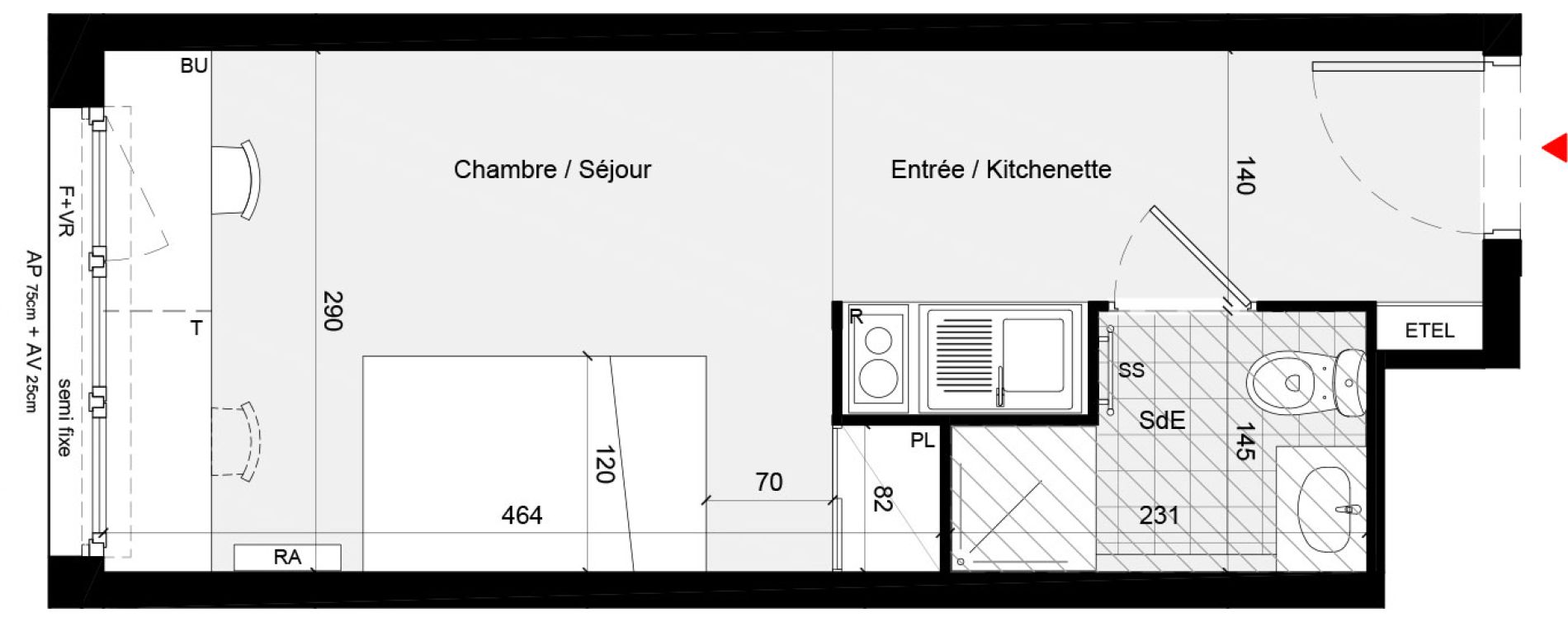 Appartement T1 meubl&eacute; de 20,96 m2 &agrave; Cr&eacute;teil L &eacute;chat