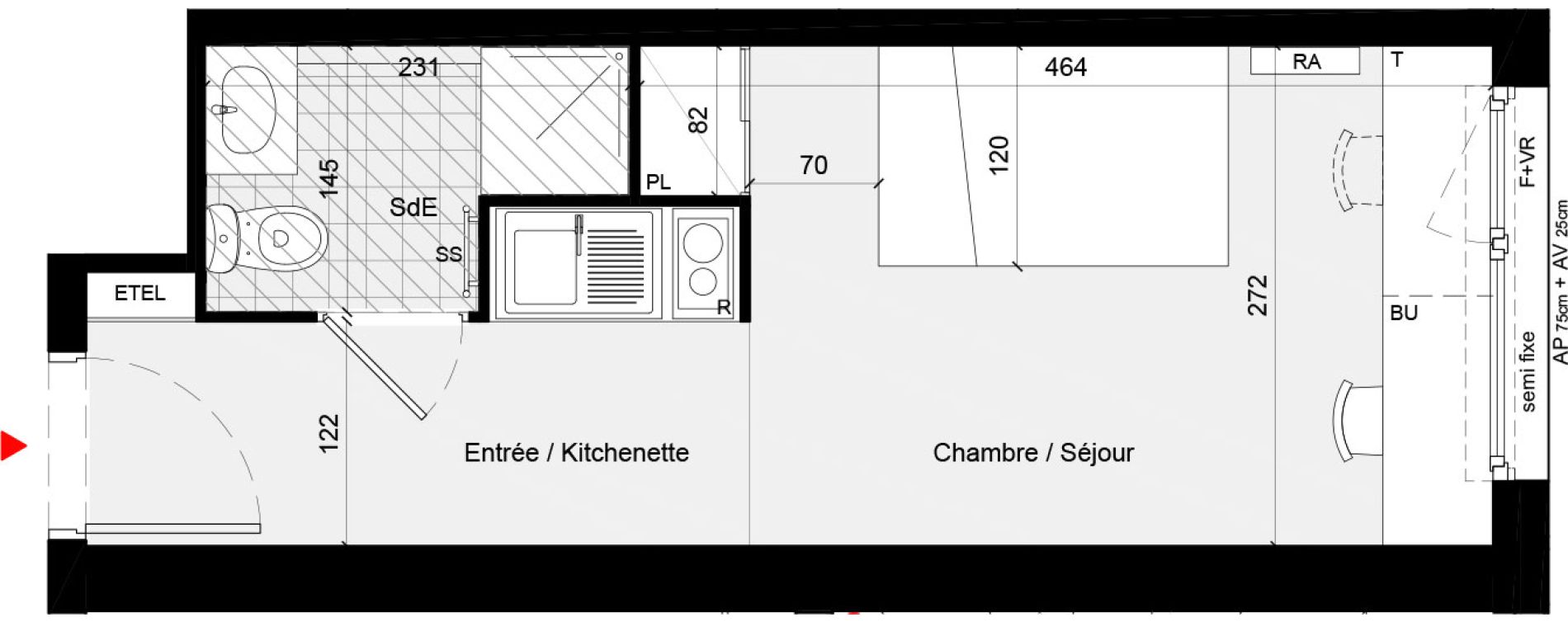 Appartement T1 meubl&eacute; de 19,58 m2 &agrave; Cr&eacute;teil L &eacute;chat