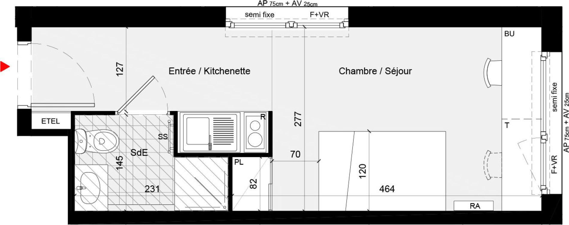 Appartement T1 meubl&eacute; de 19,96 m2 &agrave; Cr&eacute;teil L &eacute;chat