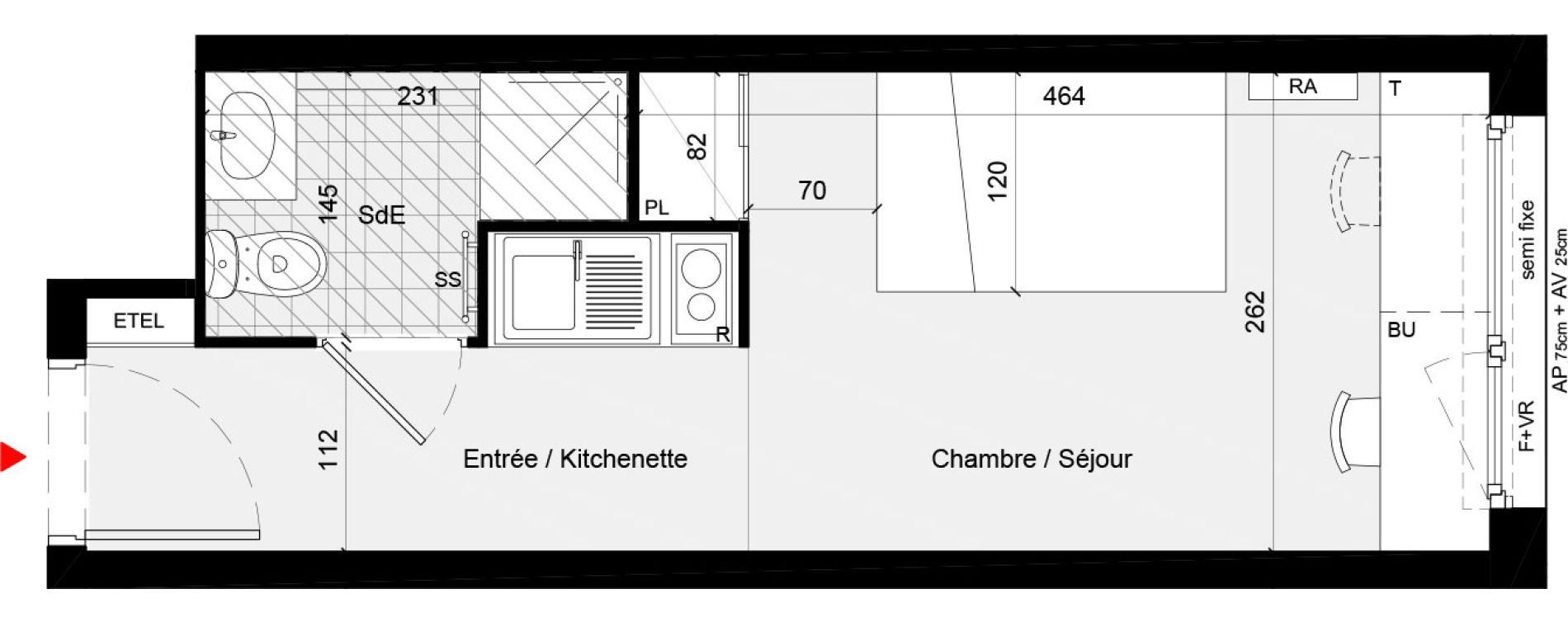 Appartement T1 meubl&eacute; de 18,80 m2 &agrave; Cr&eacute;teil L &eacute;chat