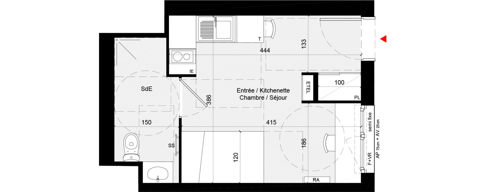 Appartement T1 meubl&eacute; de 20,66 m2 &agrave; Cr&eacute;teil L &eacute;chat