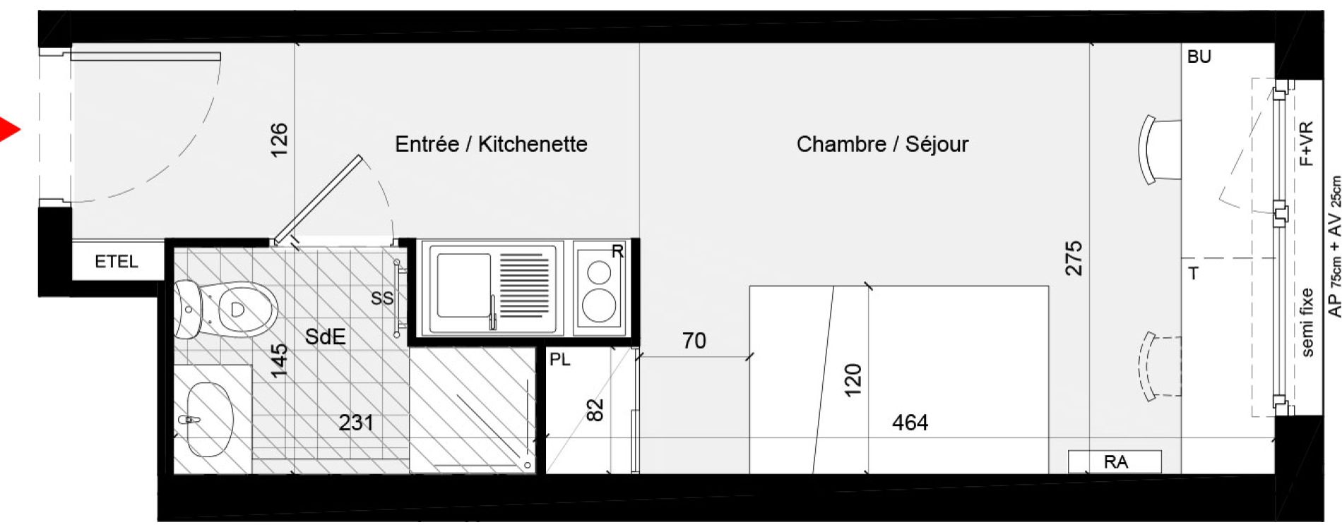 Appartement T1 meubl&eacute; de 19,84 m2 &agrave; Cr&eacute;teil L &eacute;chat