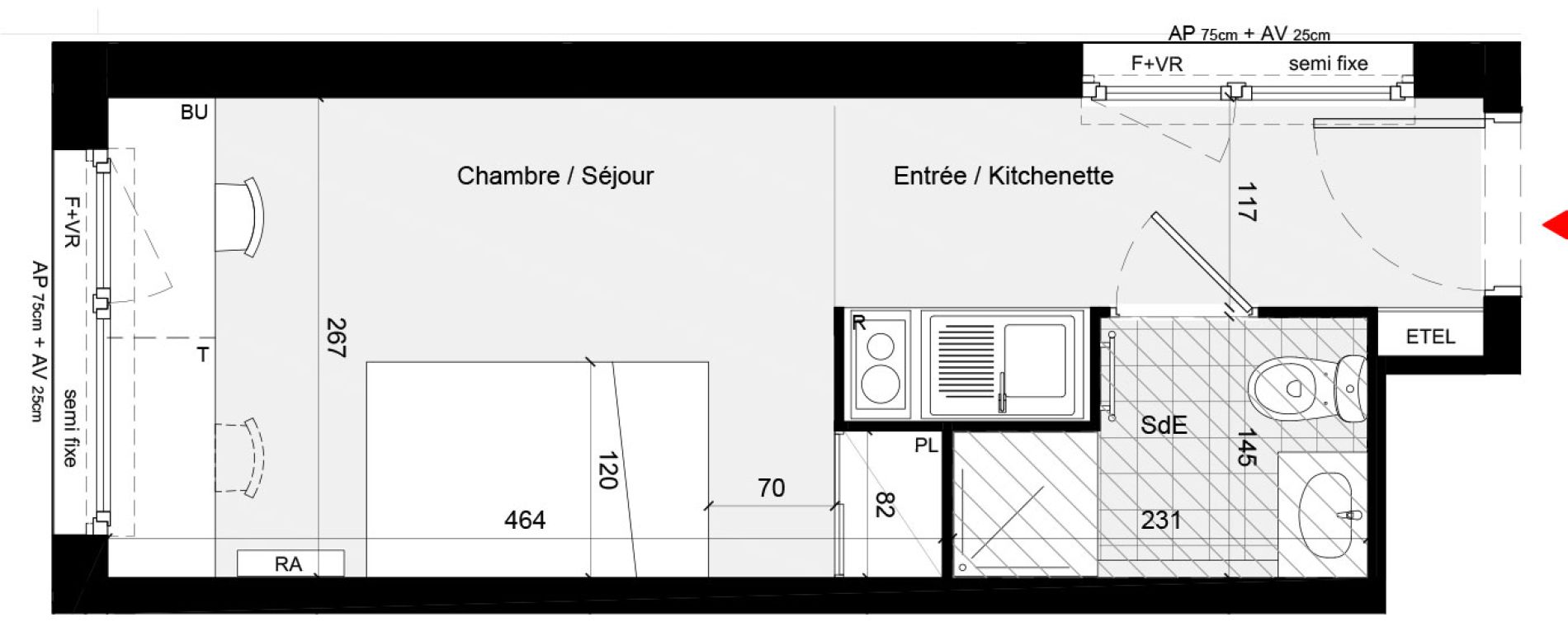 Appartement T1 meubl&eacute; de 19,18 m2 &agrave; Cr&eacute;teil L &eacute;chat