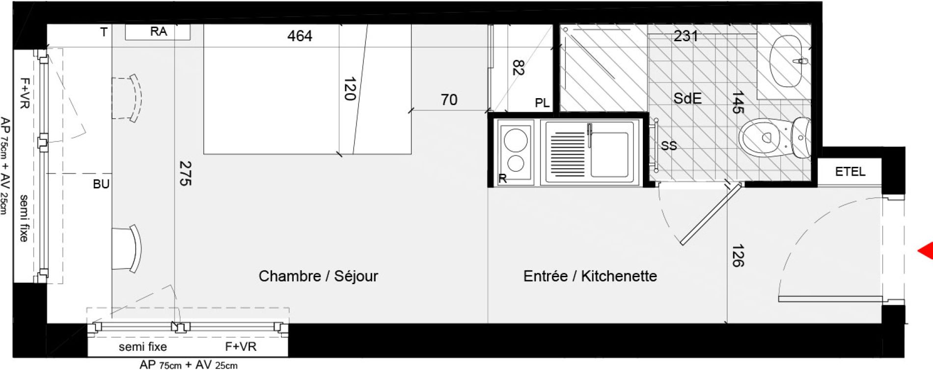 Appartement T1 meubl&eacute; de 19,84 m2 &agrave; Cr&eacute;teil L &eacute;chat