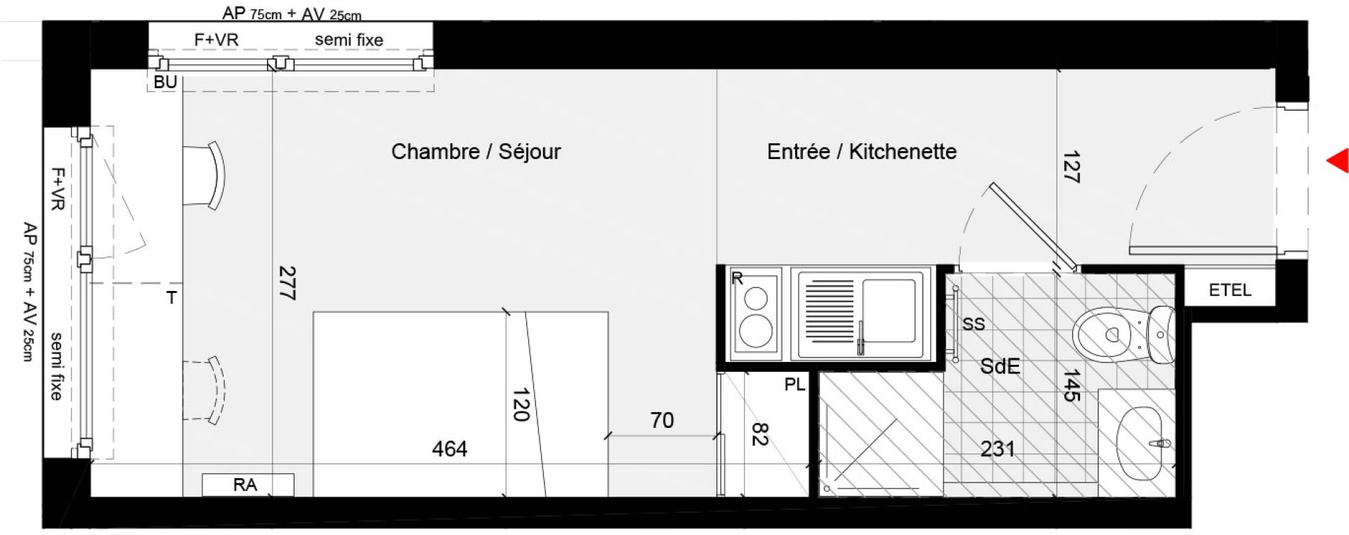 Appartement T1 meubl&eacute; de 19,96 m2 &agrave; Cr&eacute;teil L &eacute;chat