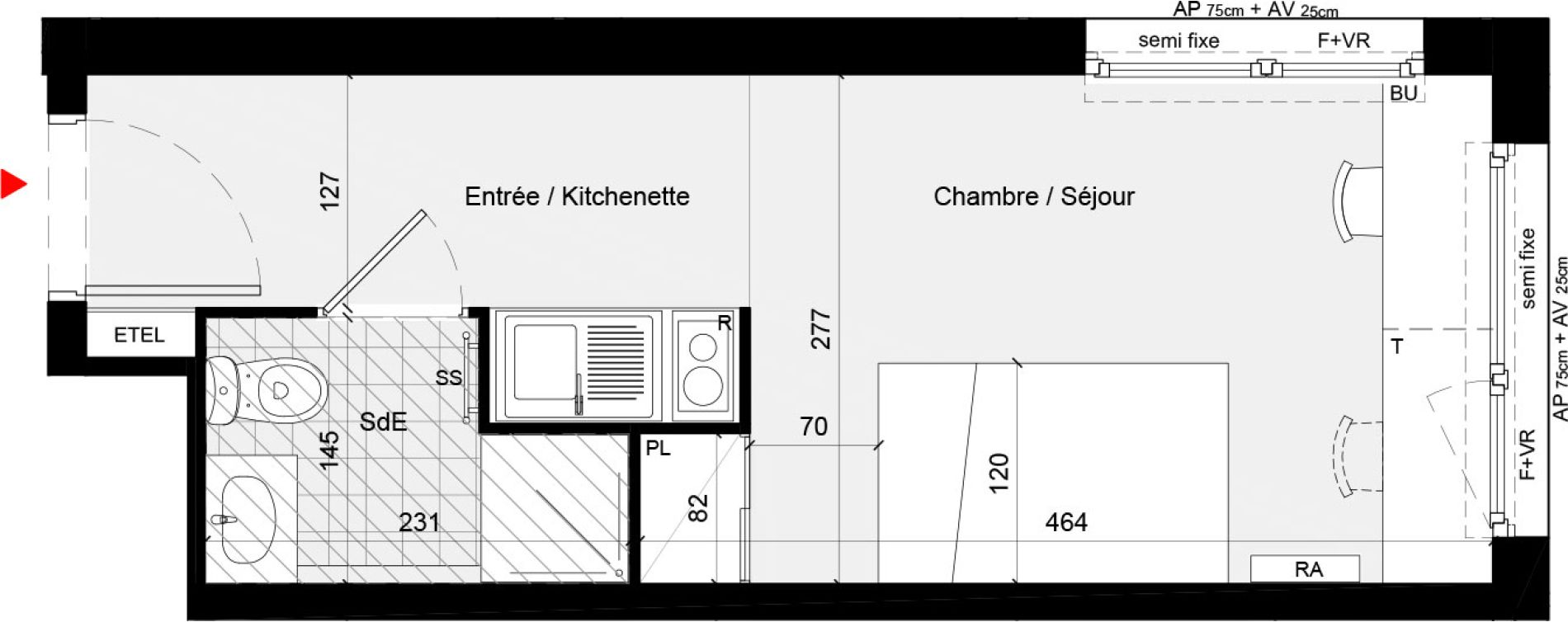 Appartement T1 meubl&eacute; de 19,96 m2 &agrave; Cr&eacute;teil L &eacute;chat