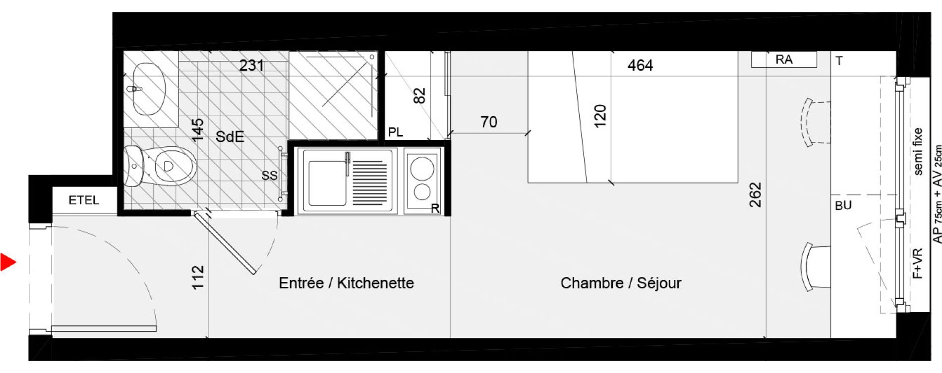 Appartement T1 meubl&eacute; de 18,80 m2 &agrave; Cr&eacute;teil L &eacute;chat