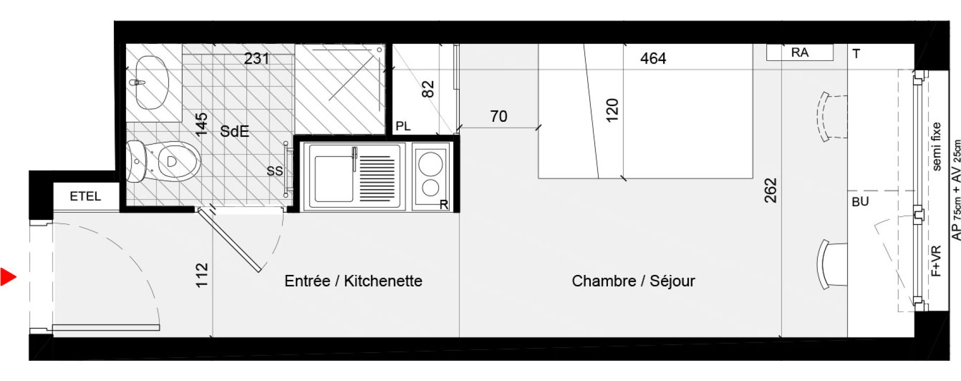 Appartement T1 meubl&eacute; de 18,80 m2 &agrave; Cr&eacute;teil L &eacute;chat