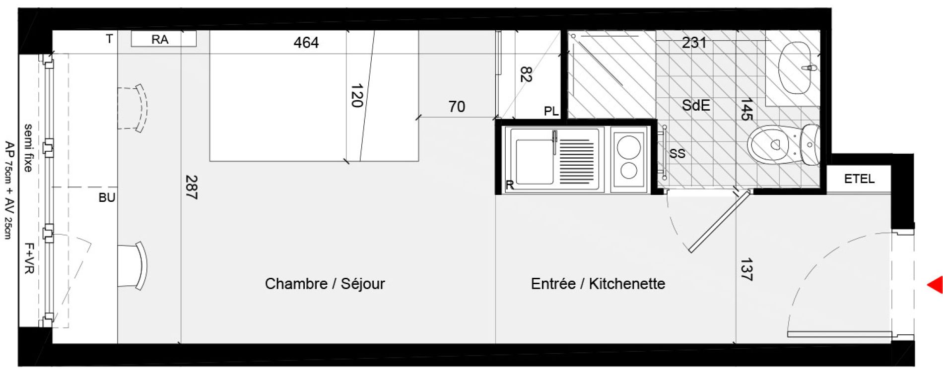 Appartement T1 meubl&eacute; de 20,73 m2 &agrave; Cr&eacute;teil L &eacute;chat