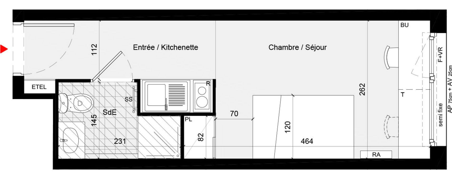 Appartement T1 meubl&eacute; de 18,80 m2 &agrave; Cr&eacute;teil L &eacute;chat