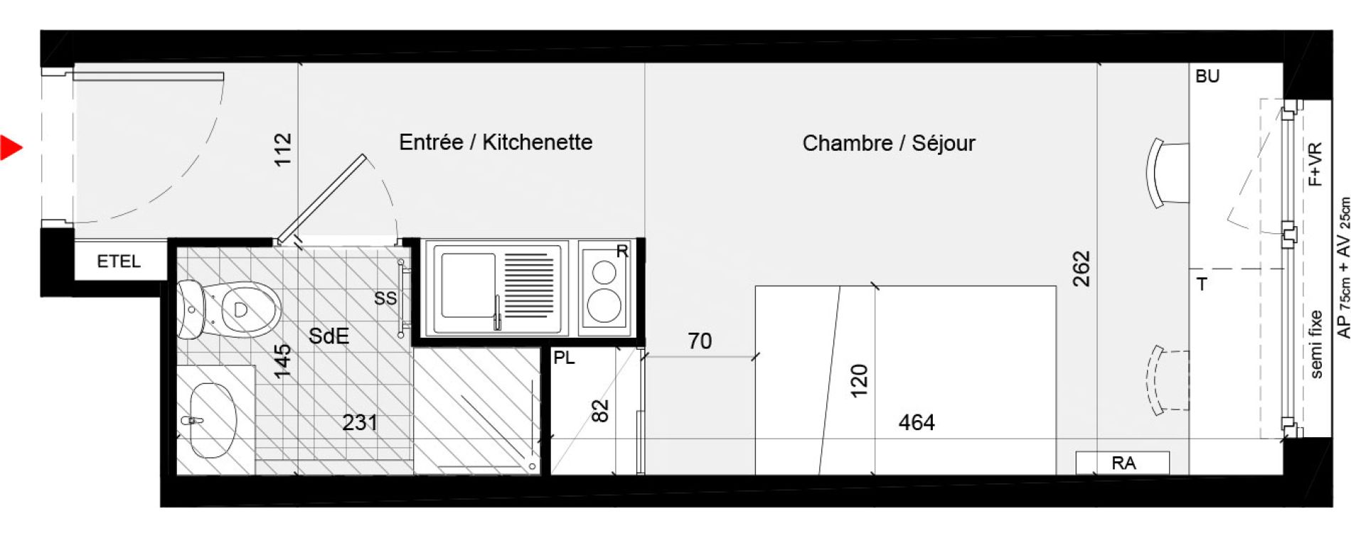 Appartement T1 meubl&eacute; de 18,80 m2 &agrave; Cr&eacute;teil L &eacute;chat