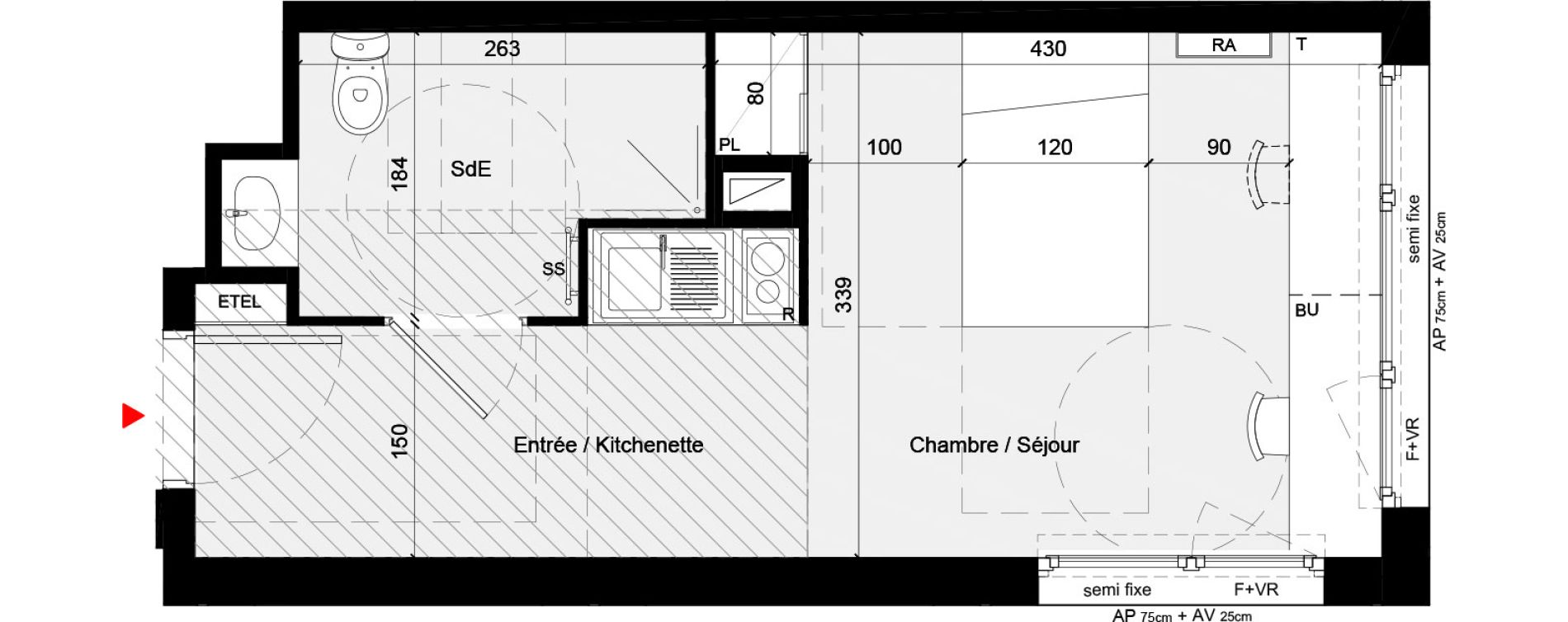 Appartement T1 meubl&eacute; de 24,51 m2 &agrave; Cr&eacute;teil L &eacute;chat