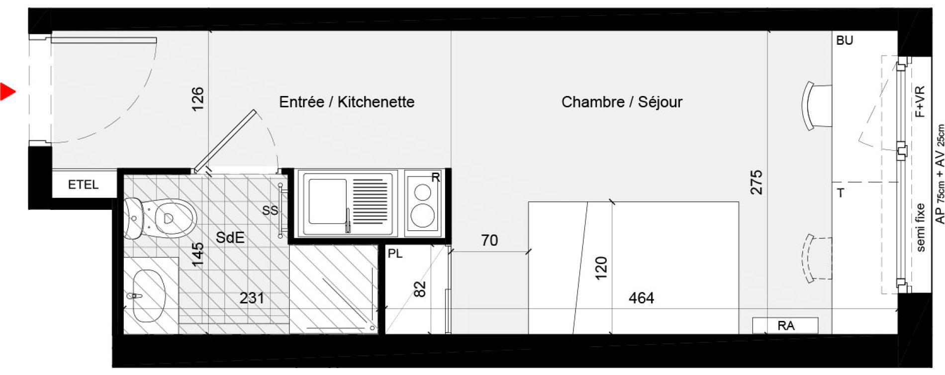 Appartement T1 meubl&eacute; de 19,84 m2 &agrave; Cr&eacute;teil L &eacute;chat