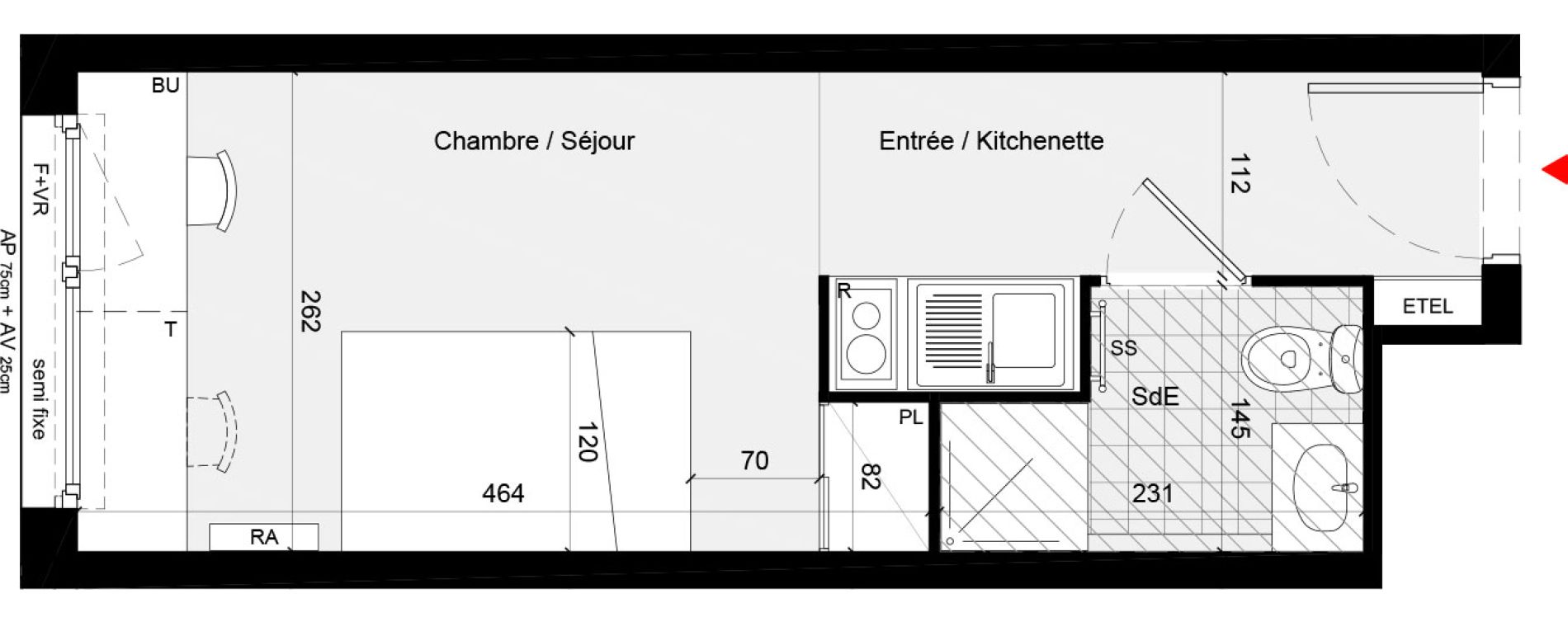 Appartement T1 meubl&eacute; de 18,80 m2 &agrave; Cr&eacute;teil L &eacute;chat