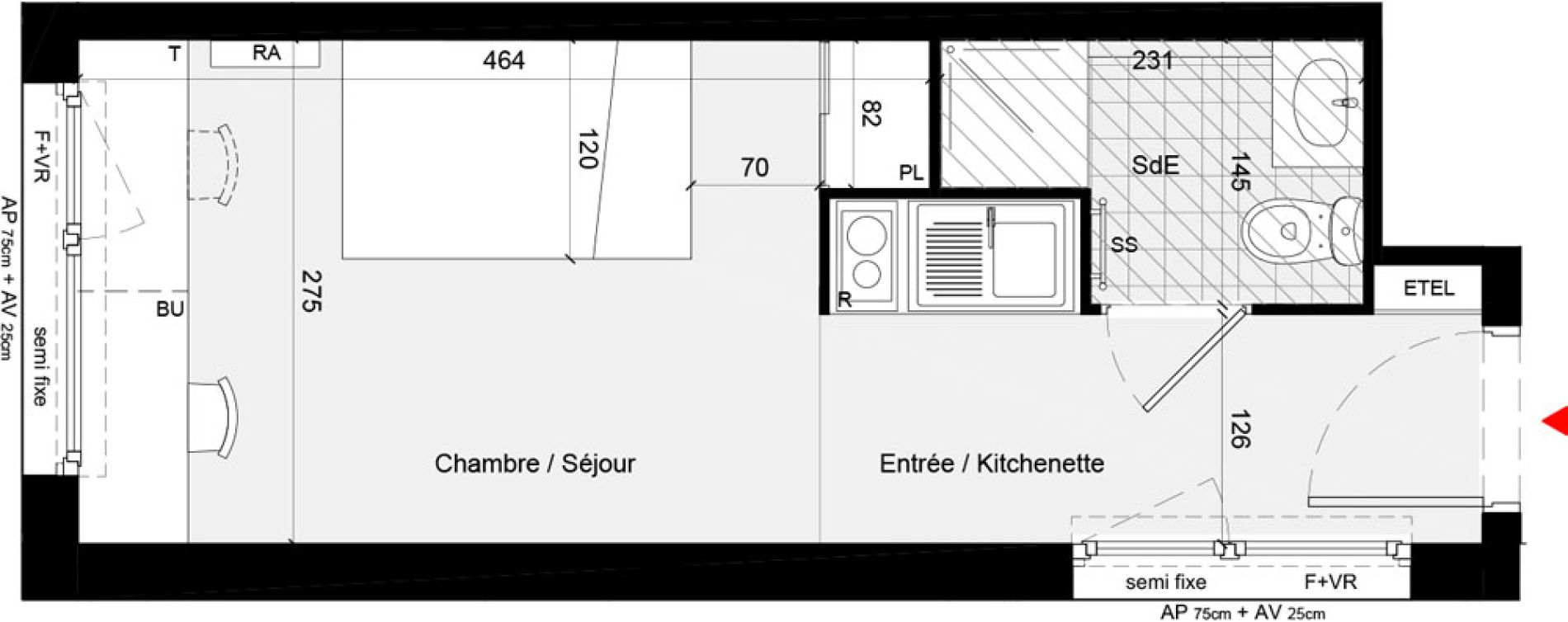 Appartement T1 meubl&eacute; de 19,84 m2 &agrave; Cr&eacute;teil L &eacute;chat